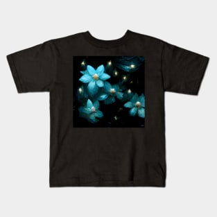 Glowing Blue Flowers Kids T-Shirt